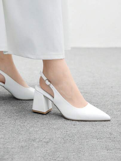 CUCCOO BIZCHIC Zapatos de tacón medio grueso de charol blanco para mujer, diseño minimalista clásico para ir al trabajo, citas, fiestas, vacaciones y bodas