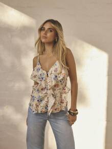 Aralina Ruffle Layered Lightweight Fabric Vacation Babydoll Style Top - Apricot - View 8