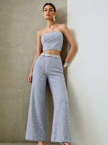 MOTF PREMIUM SEQUIN TEXTURE BANDEAU FASHIONABLE DENIM SET - Baby Blue - View 5