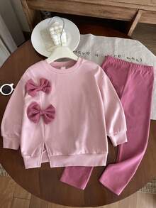 LMoss Kids LMoss 2件套女童针织圆领休闲卫衣和超长裤套装 粉色蝴蝶结套装 女童蝴蝶结服装套装 女童服装套装 女童卫衣套装 女童蝴蝶结套装 粉色卫衣套装 女童卫衣套装 女童服装套装，套头衫，冬季服装，套装，长袖上衣，女童套装，女童套装，女童舒适套装，女童卫衣套装，女童卫衣套装，女童可爱套装，套头衫 - 彩色 - 查看 5