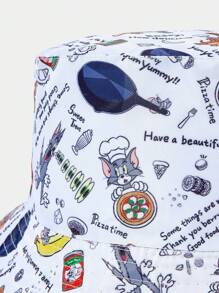TOM & JERRY X SHEIN Reversible White Allover Print Bucket Hat