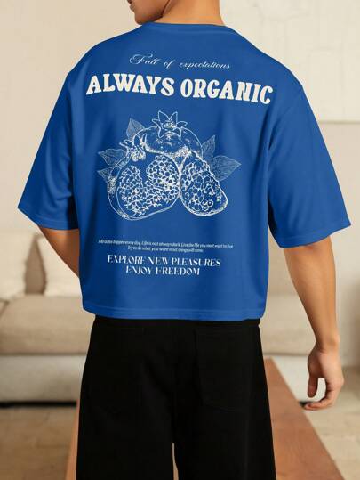 Manfinity EZcore Camiseta de hombre de verano informal con estampado de eslogan de fruta