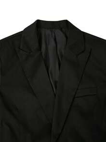 Manfinity Homme Men's Solid Color Single-Breasted Asymmetric Hem Split Long Sleeve Blazer, Tuxedo Suit Black Prom Blazer, Old Money - Black - View 5