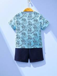 SHEIN Conjunto de ropa de calle casual para bebé niño de 2 piezas con estampado de león en la parte superior y pantalones de manga larga, adecuado para otoño e invierno - Azul - Ver 2