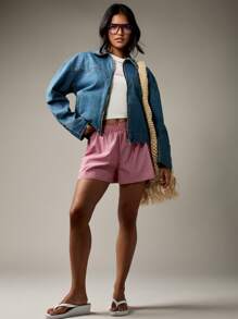 MISSGUIDED Áo khoác denim Trucker phong cách phương Tây cỡ lớn vừa vặn thoải mái thời trang thu đông dạo phố cổ điển lấy cảm hứng từ áo khoác ngoài - Rửa trung bình - Xem 5