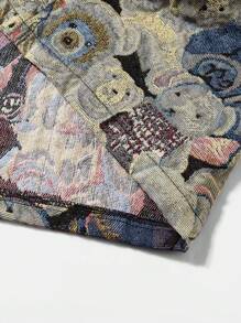 Manfinity Homme Men's Casual Bear Print Button Down Jacket, Autumn,Men Jacket,Fall And Winter Men Clothes,Winter Men Jacket,Funny Bear Jackte,Boyfriend Gifts, Men Graphic Jacket, Bear Graphic Jacket, Graphic Jacket Men, Men Jacket - Multicolor - View 4