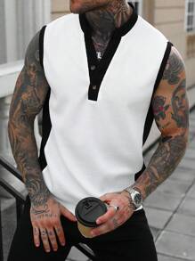 Manfinity LEGND 男士拼接舒适夏季背心，户外活动、聚会、徒步旅行的必备单品，也是送给男朋友的完美礼物 - 彩色 - 查看 5