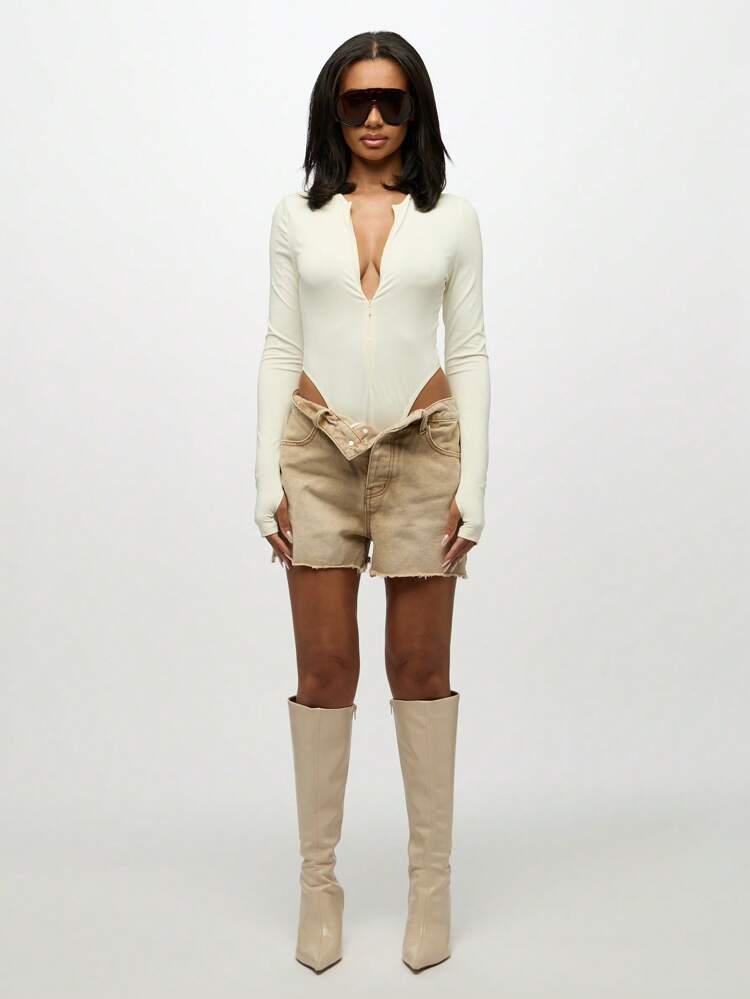 SUMWON High Waisted Cutoff Denim Shorts Festival Beach Distressed Raw Hem Mid Thigh Bermuda Summer Casual Bottoms Boho Vacation Wear