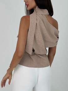 Aloruh 1 pieza Blusa de gasa asimétrica de unicolor elegante para mujer, verano