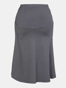 女士弹性腰部休闲A字裙，灰色 - 灰色 - 查看 2