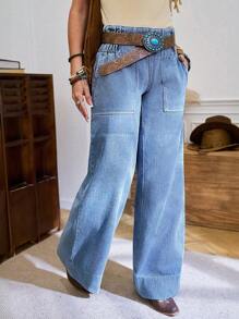 LanaWest Jeans vaqueros de pierna ancha y ajuste relajado con efecto desgastado para mujeres - Lavado ligero - Ver 1