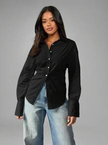 MISSGUIDED Camicia di cotone con bottoni e maniche lunghe, adatta per l'ufficio e ambienti professionali, blusa con colletto