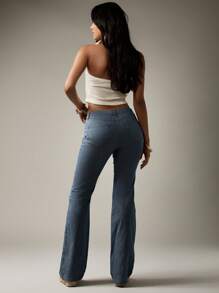 MISSGUIDED 复古细条纹牛仔喇叭裤 70 年代风格高腰弹力喇叭裤 度假装 春夏时尚宣言 - 藍白色 - 查看 2