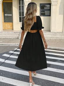 Serisse Vestido midi elegante de mujer de unicolor con cuello en forma de corazón y mangas abultadas