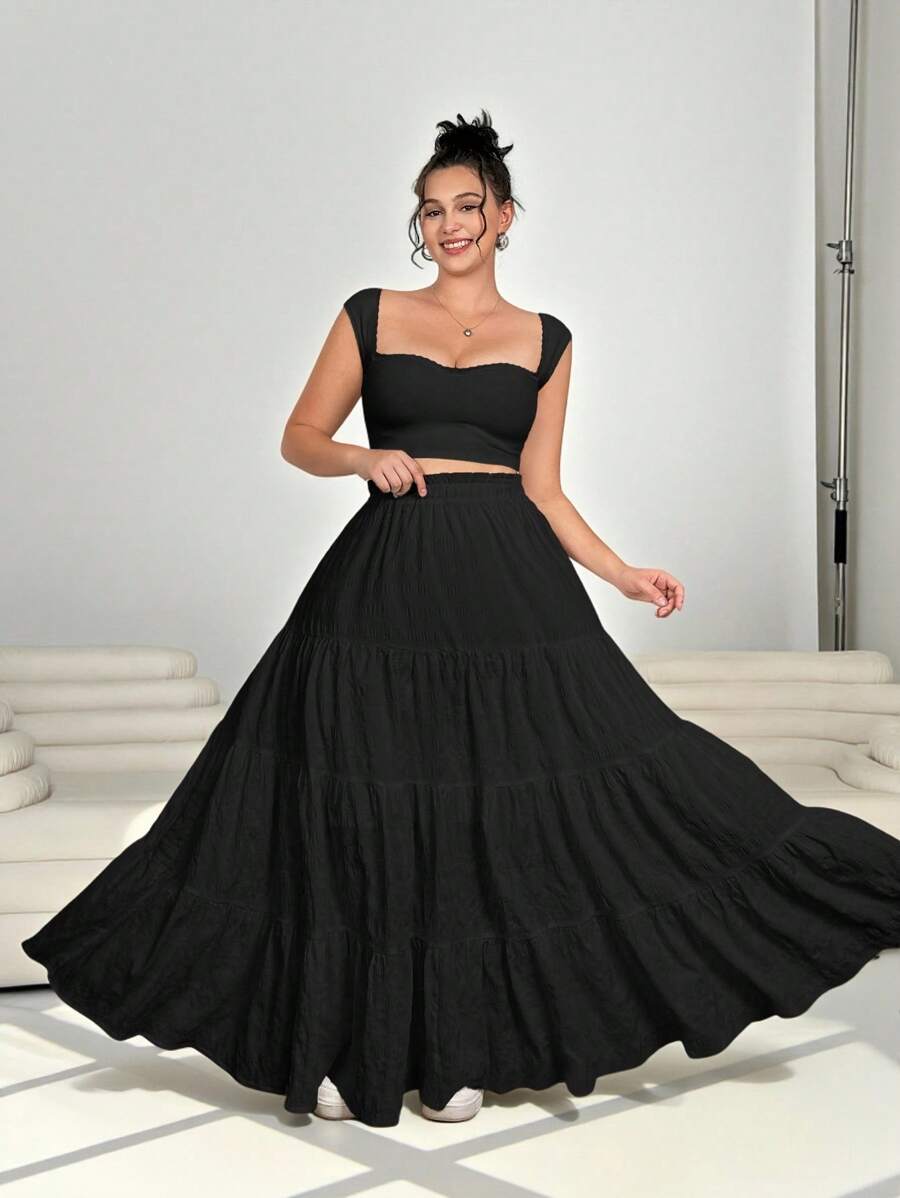 Solflare 大码女式黑色大摆下摆长裙 - 黑色 - 查看 1