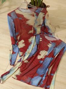 DAZY 扎染生菜边网眼上衣（无胸罩）长袖女式上衣，秋季女装 - 彩色 - 查看 9