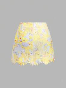 Sweetra 女士新款时尚花卉镂空浅蓝色印花迷你裙，优雅甜美紧身裙，适合度假、海滩派对、通勤