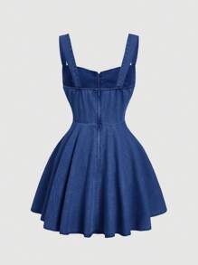 SHEIN MOD Women's Denim Overall Mini Dress, Casual & Fitted, Blue