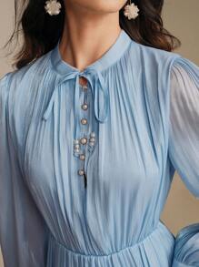 Anewsta 优雅、节日、休闲、度假、节日风格女士长裙，春夏 - 淺藍色 - 查看 1