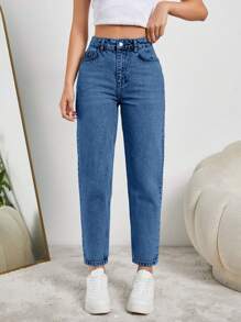 SHEIN PETITE JEAN AZUL CLARO DE TALLE ALTO CORTE DE MAMÁ PARA PETITE