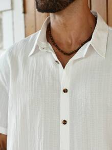 ResortEase بدلة رجالية كاجوال بقميص كم قصير أزرار أمامية وبنطلون كارجو لون أحادي المقاس الكبير