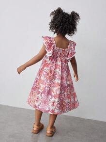 Maija Kids Maija Kids فستان عطلة مربع الرقبة مطبوع بطبعات زهرية وأكمام مكسرة للفتيات الصغيرات