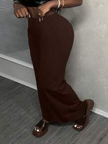 Slaydiva 2 件棕色豹纹低腰紧身美人鱼长裙，豹纹图案，女士适用 - 彩色 - 查看 2