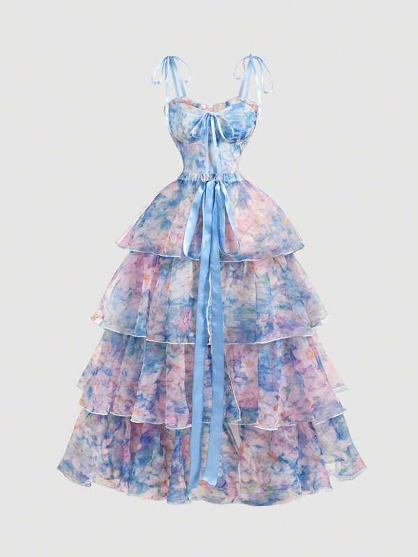 SHEIN MOD Romantic Floral Print French Style Dress, Perfect For Formal Party