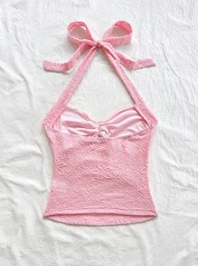 Soleia 女士度假露背 V 领花卉金属扣合身针织吊带背心，珊瑚粉，休闲，约会，下午茶，海滩，邮轮，城市度假，音乐节，派对，波西米亚风 - 粉色 - 查看 2