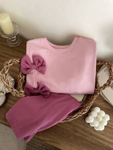 LMoss Kids LMoss 2件套女童针织圆领休闲卫衣和超长裤套装 粉色蝴蝶结套装 女童蝴蝶结服装套装 女童服装套装 女童卫衣套装 女童蝴蝶结套装 粉色卫衣套装 女童卫衣套装 女童服装套装，套头衫，冬季服装，套装，长袖上衣，女童套装，女童套装，女童舒适套装，女童卫衣套装，女童卫衣套装，女童可爱套装，套头衫 - 彩色 - 查看 6