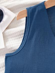 2件套青少年女孩休闲蓝色宽松无袖上衣和阔腿裤套装 - 藍色 - 查看 5