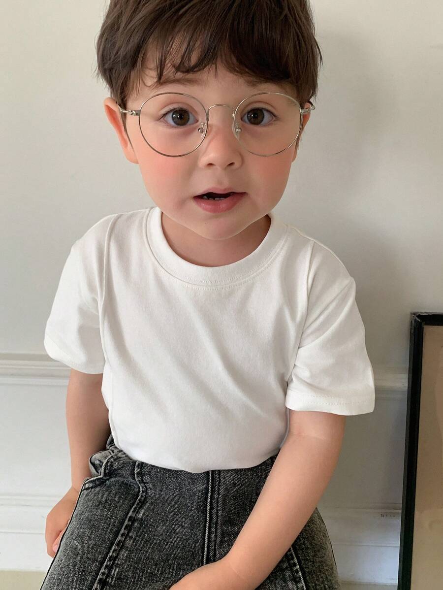 Hapijoa Infant & Toddler Boys' Summer Round Neck Solid Color Casual Short Sleeve Top