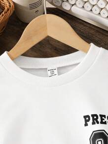 Tween-Jungen Lässig Sport Stil einfarbiges Buchstaben Grafik Muster Pullover Sweatshirt, Herbst/Winter Sweatshirt Weiß Sweatshirt Langarm Shirts - Weiss - Übersicht 6