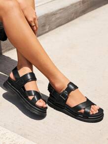HighSole Women's Fashion Black Wedge Platform Sandals - Black - View 3