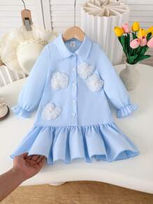 Robe chemise à volants avec imprimé floral pour jeune fille