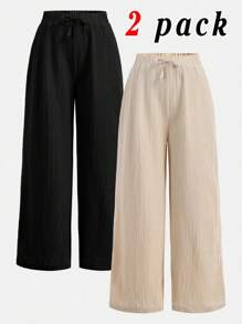 SHEIN LUNE 2 piezas Pantalones casuales de talla grande de unicolor
