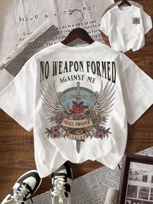 INAWLY Women's Casual Round Neck Short Sleeve Letter Wing Print T-Shirt, Summer - White - View 1