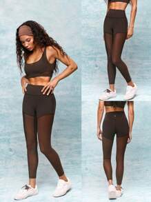 GLOWMODE 24 Zoll Powersculpt™ Move Mesh Leggings Yogahose, Hochleistungslaufen, Joggen, Training, Fitness-Studio Workout - Schokoladenbraun - Übersicht 6