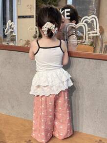 Dazy Kids 女婴（婴儿/幼儿）可爱韩版休闲荷叶边系带裙蕾丝裤，夏季 - 白色 - 查看 2