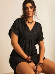 Freevana 大码纯色蝙蝠袖连体衣，休闲假日风格