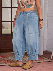 EMERY ROSE Women Plus Size Non-Elastic Waist Casual Jeans - Light Wash - View 4