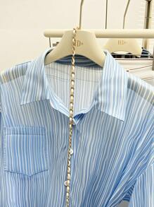 INAWLY Camisa de manga larga con bolsillo frontal, estampado de rayas y botones, de estilo casual