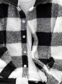 Tween Boys Casual Plaid Fleece Hooded Jacket, Open Front Loose Thick Outerwear For Autumn/Winter, Boys Teddy Jacket, Boys Plaid Jacket, Kids Black And White Hoodie Fall - Black - View 4