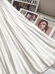 SHEIN 青少年女孩休闲法式优雅方领罗纹针织背心和百褶裙两件套，返校装，母子装 - 白色 - 查看 10