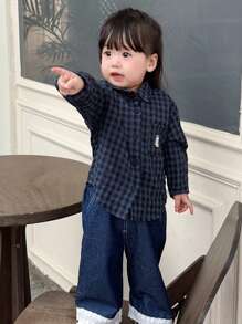 Dazy Kids 女婴休闲宽松条纹长袖上衣，夏季，幼儿秋季服装 - 黑色 - 查看 3