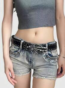 ROMWE Goth Punk Rivets Skull Belt, Street Fashion Unique Style, Unisex Waistband - Black - View 5
