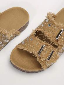 Solecia 女士圆头流苏水钻双扣平底休闲正装鞋，舒适日常、派对、通勤、时尚百搭 - 棕色 - 查看 4