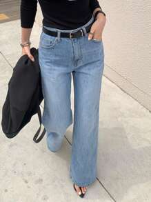 DAZY Light Blue Washed Slim Straight Leg Long Casual Jeans, All Season - Light Wash - View 5