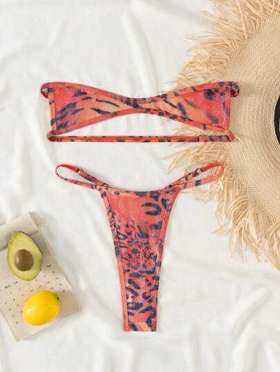 Swim Vcay 女士彩色豹纹超薄比基尼套装，特殊面料沙滩性感泳衣