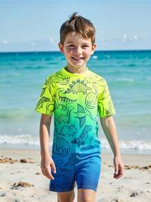 Young Boy Ombre Dinosaur Zip-Up One-Piece Swimsuit, Sibling Matching Outfits (Sold Separately, 2pcs) - Multicolor - View 1